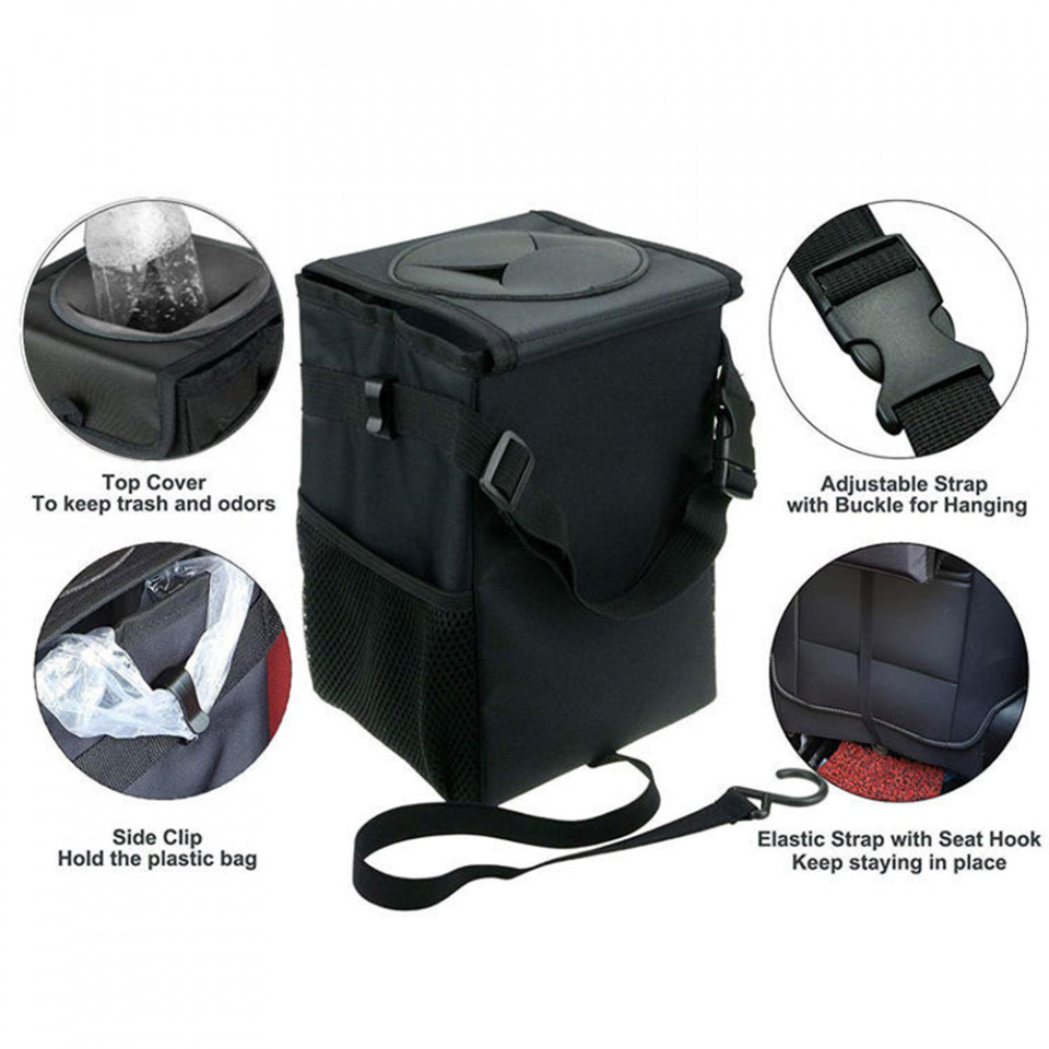 Spatiu depozitare gunoi, Uiversal, Pliabil, Rezistent la Apa, Premium, Techsuit Auto - Negru - 2 | YEO