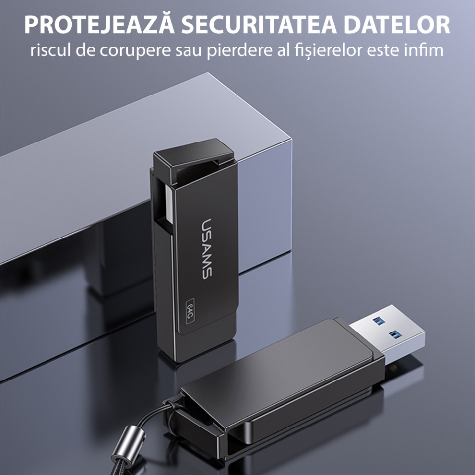 Stick Memorie rotabil USB 3.0, High Speed, 128GB, USAMS - Negru - 1 | YEO
