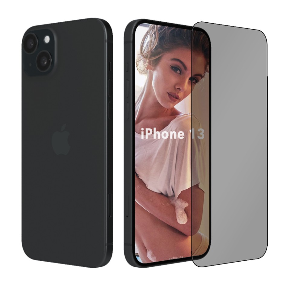 Sticla pentru iPhone 13 / 13 Pro / 14, Anti-spy Ultra HD, Protectie 9H, Montare Simplă, SKYDDAR 111D Privacy - Black Frame - 2 | YEO