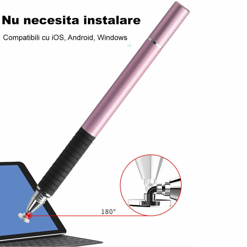 Stylus Pen Universal pentru Telefon, tableta iPad, Android, Windows, Varf Cupru, Magnetic, USB-C, (JC02) - Roz - 2 | YEO
