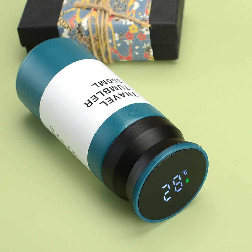 Thermos din Otel Inoxidabil, afisaj temperatura digital, 480ml, Techsuit - Cyan - 1 | YEO