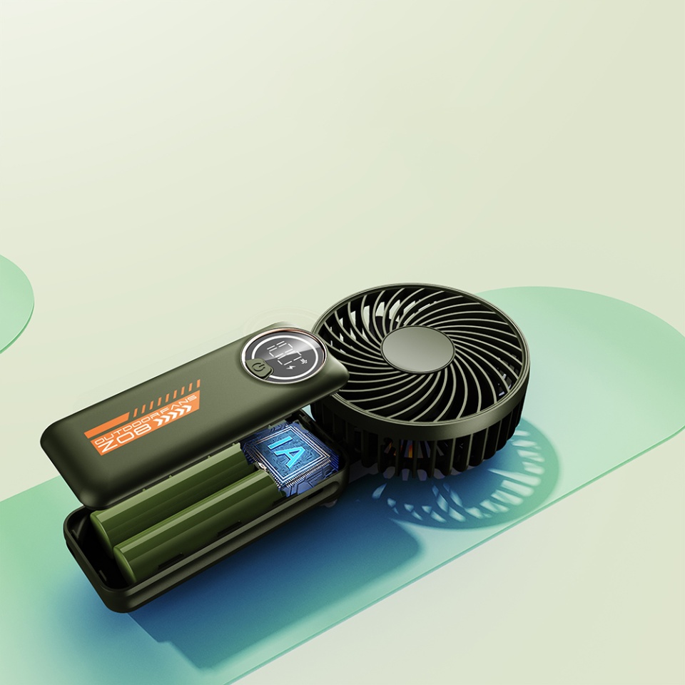 Ventilator Portabil cu Display LED Z8, 3 Viteze, USB-C 2A, 3600mAh, Compact si Usor, Verde - 2 | YEO