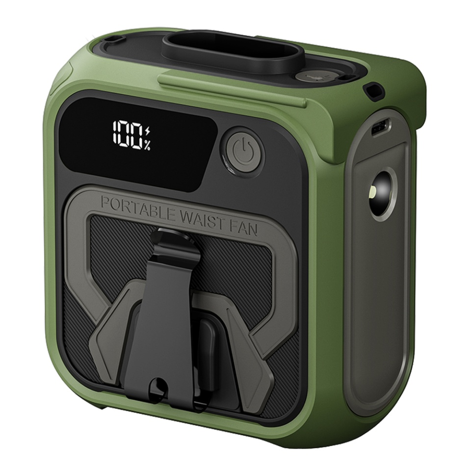 Ventilator Portabil Turbo Z13, 5 Viteze, 10000mAh, Incarcare Rapida, Suport Metalic, Lanterna si Power Bank, Verde - 2 | YEO