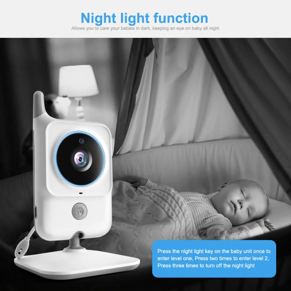 Baby Monitor cu Camera Audio-Video Wireless Pentru Supraveghere, 2.4Ghz, Monitorizarea Temperaturii, Night Vision, Two-way Talk, LCD Display, Bebe SweetDream (VB607) - Alb - 3 | YEO
