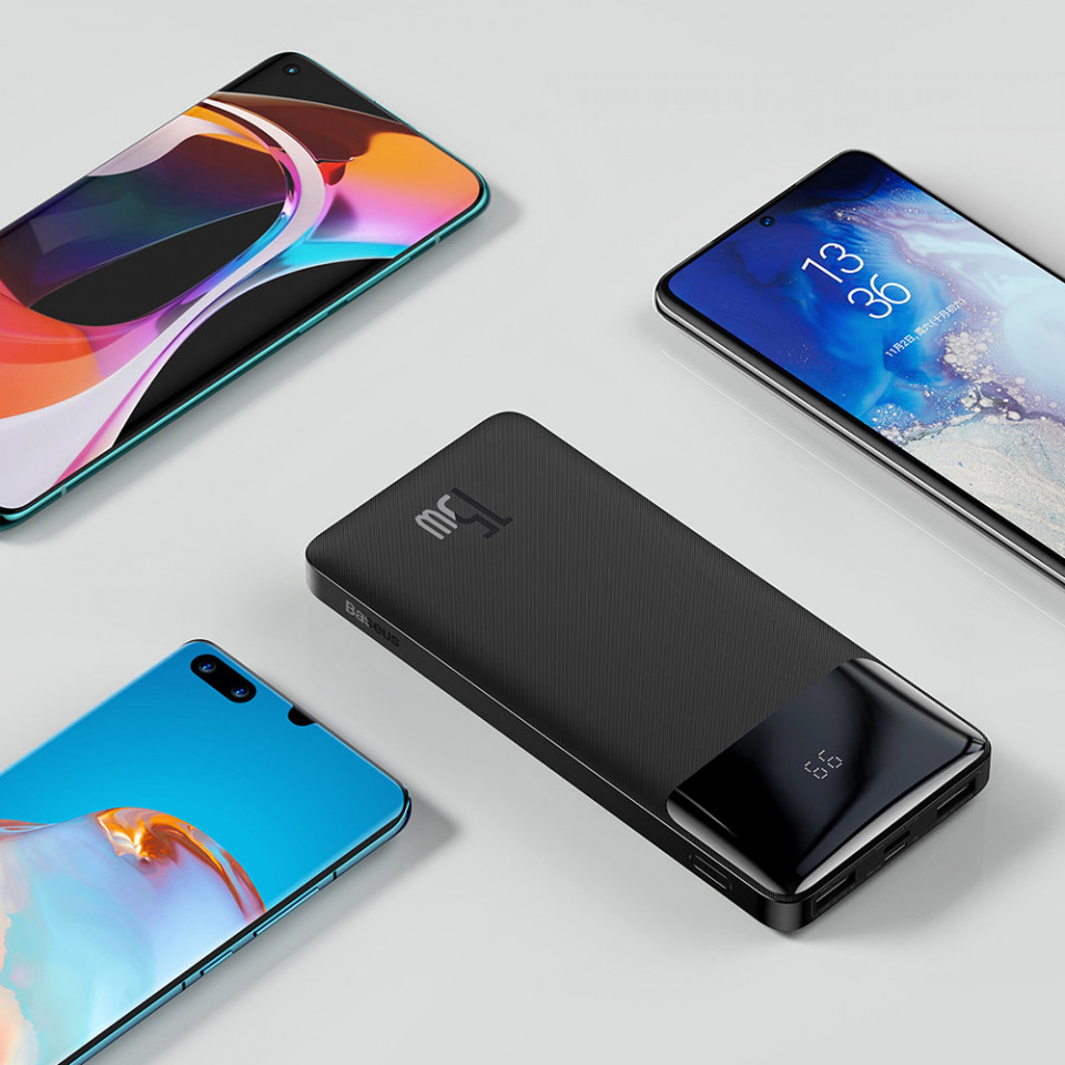 Baterie externa 10000mAh, 2x USB, QC 3.0, 15W, Display Digital, Baseus - Negru - 6