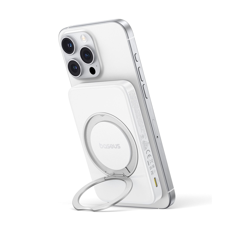 Baterie Externa, Baseus, Incarcare Rapida, Magnetic, Type-C, Qi2, Fast Charging, 20W, 5000mAh, Cablu Type-C, PicoGo, Alb - 1 | YEO
