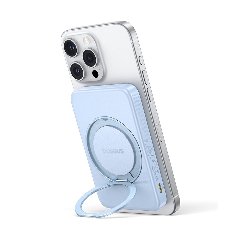 Baterie Externa, Baseus, Incarcare Rapida, Magnetic, Type-C, Qi2, Fast Charging, 20W, 5000mAh, Cablu Type-C, PicoGo, Bleu - 1 | YEO