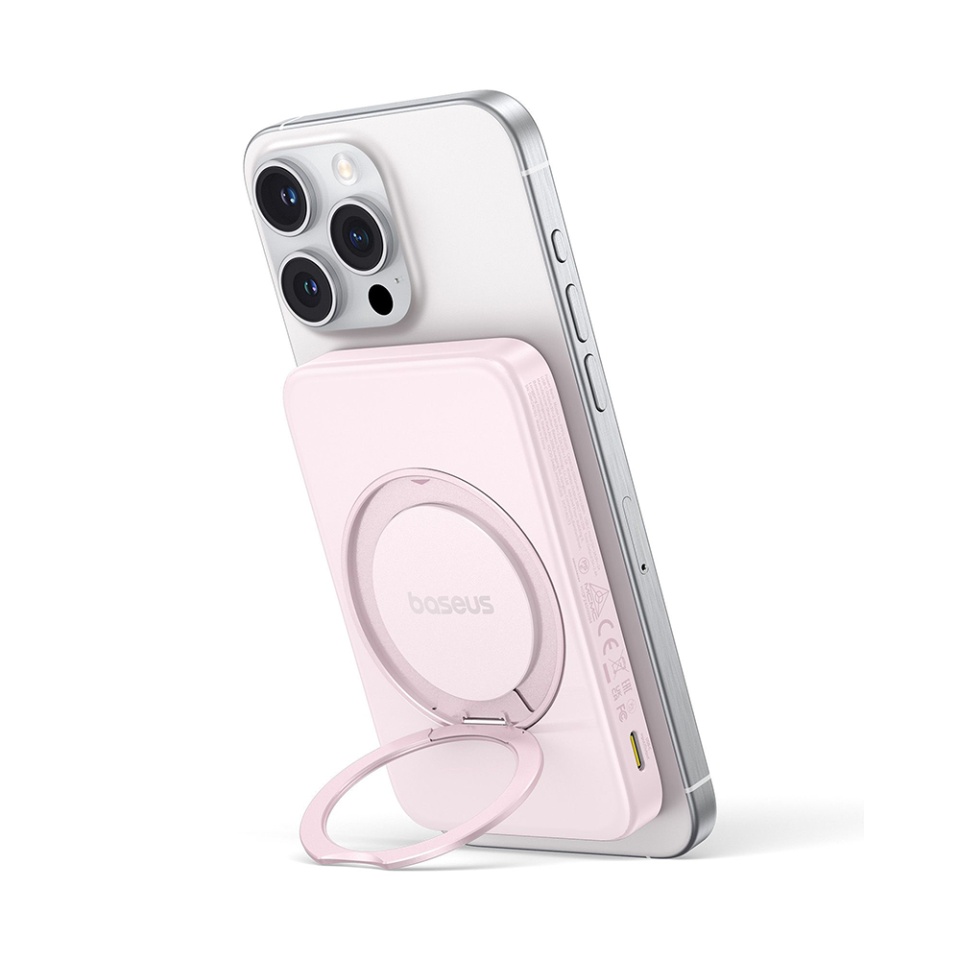 Baterie Externa, Baseus, Incarcare Rapida, Magnetic, Type-C, Qi2, Fast Charging, 20W, 5000mAh, Cablu Type-C, PicoGo, Roz - 1 | YEO