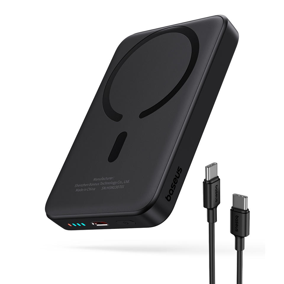 Baterie Externa, Baseus, Magnetica, Incarcare Rapida, MagSafe, USB-C, 10000mAh, 20W, Magnetic Mini, Negru
