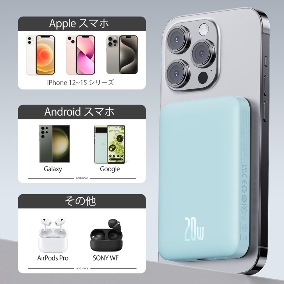 Baterie Externa, Baseus, Magnetica, Incarcare Rapida, MagSafe, USB-C, 10000mAh, 20W, Magnetic Mini, Bleu - 7