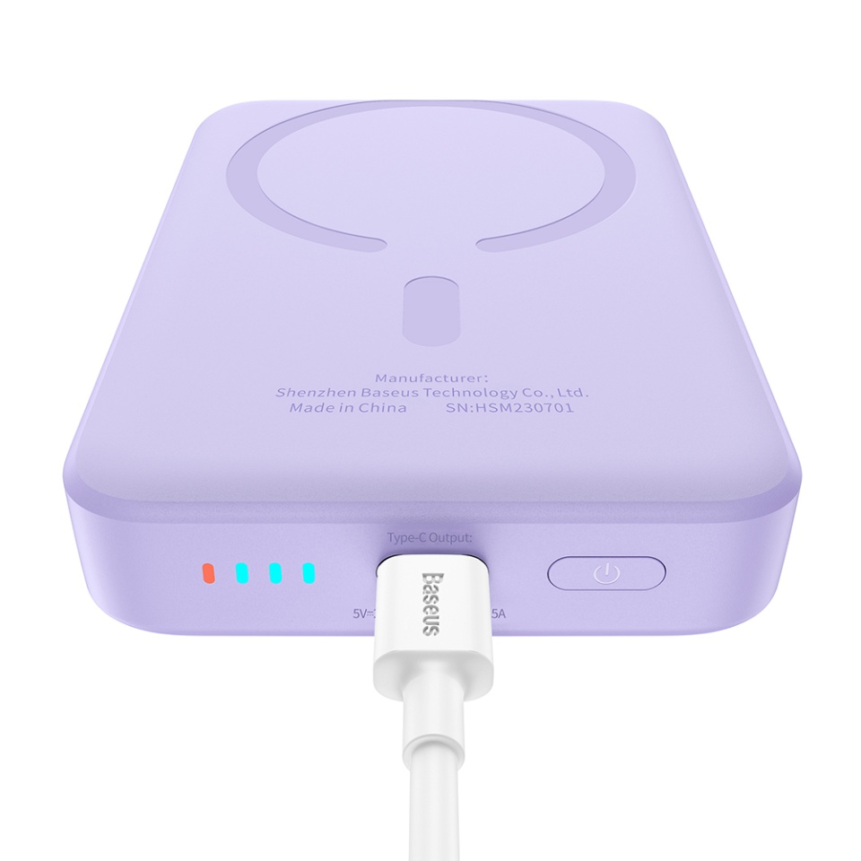Baterie Externa, Baseus, Magnetica, Incarcare Rapida, MagSafe, USB-C, 10000mAh, 20W, Magnetic Mini, Mov - 2 | YEO