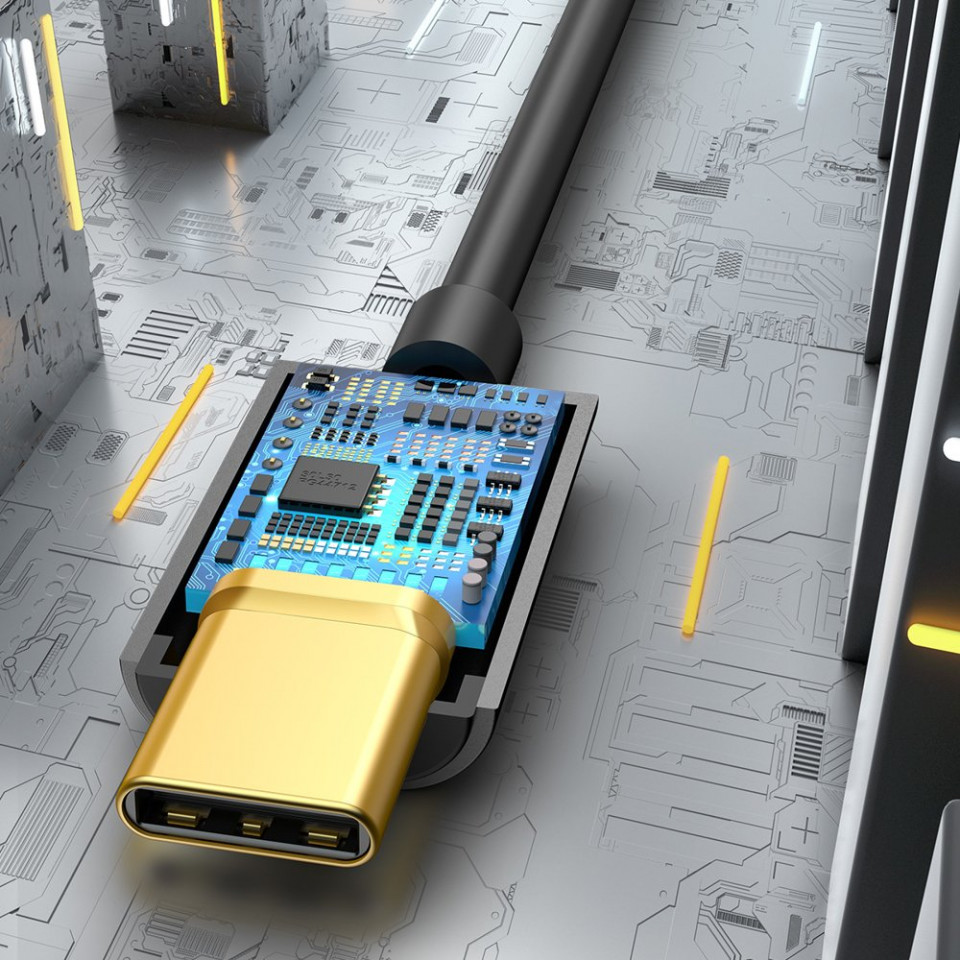 Cablu adaptor audio Type-C la Jack 3.5mm, Baseus L54 (CATL54-01) - Negru - 8