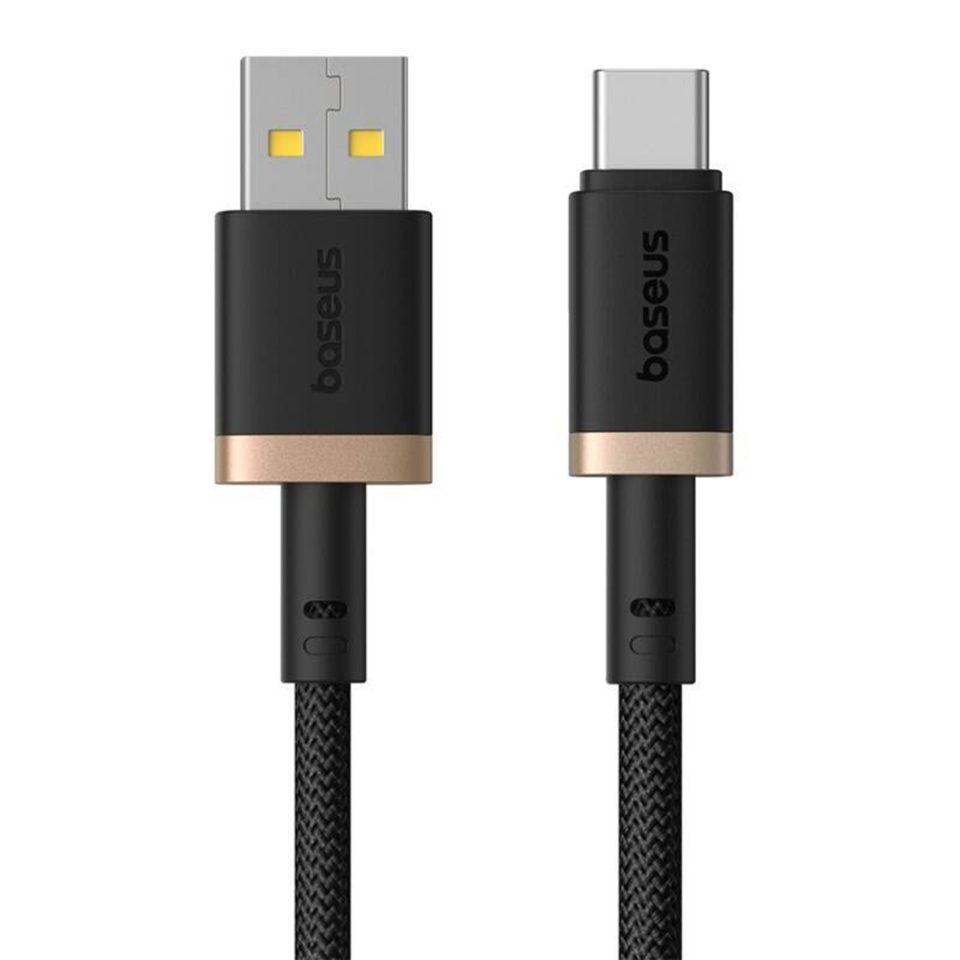 Cablu de data USB la Type-C, PD 60W, 2.4A, Fast Charge, 480Mbps, 2m, Naylon Rezistent, Baseus Dura Series, Auriu Negru - 1 | YEO