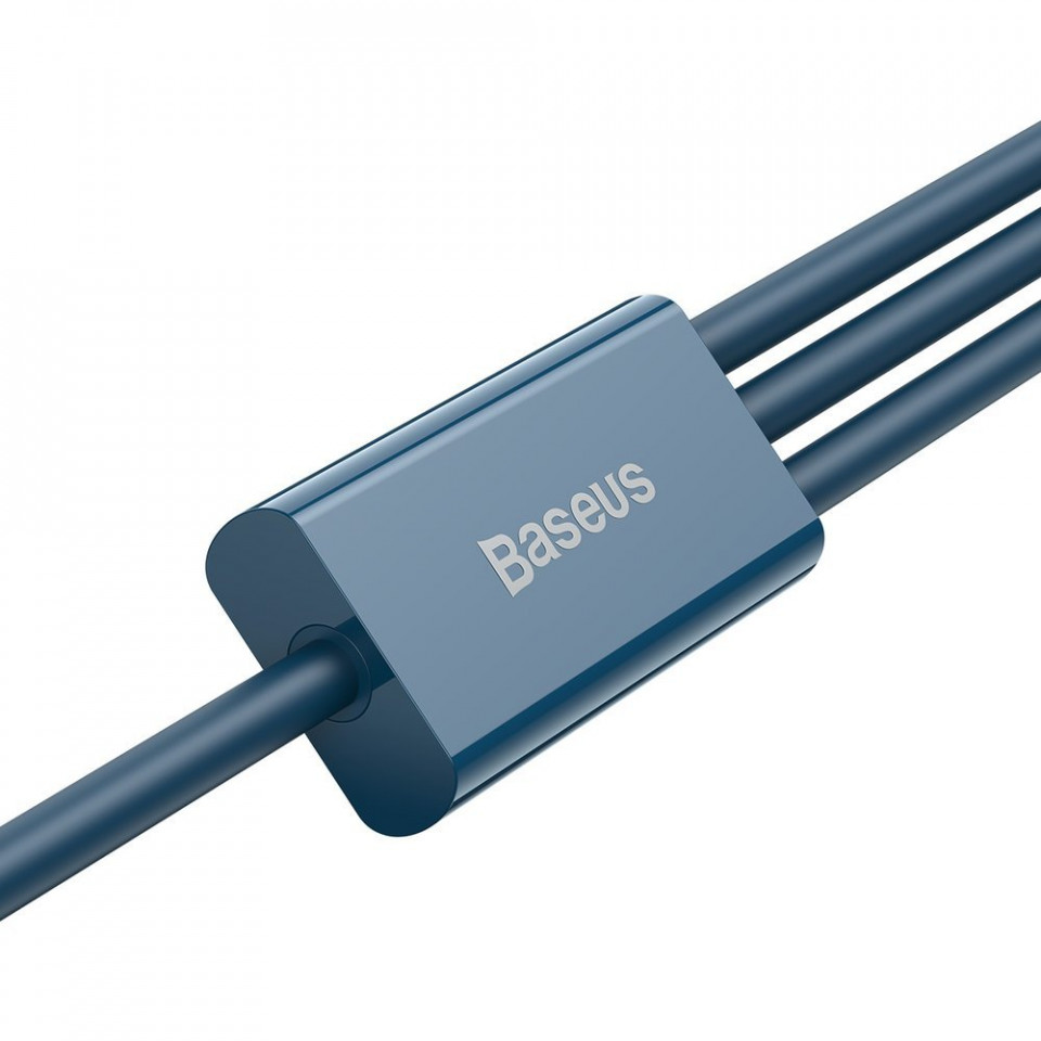 Cablu de Date 3in1 USB la Type-C, Micro-USB, Lightning, Fast Charging 3.5A, 1.5m, Baseus - Albastru - 3 | YEO