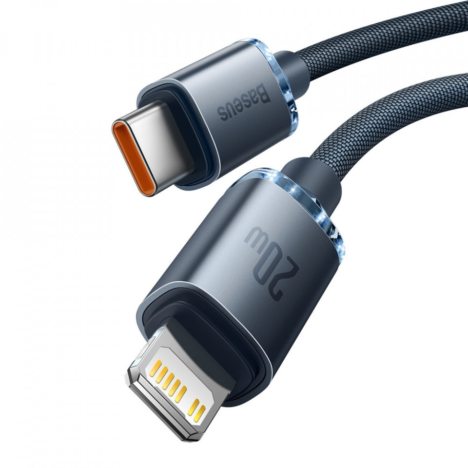 Cablu de date Type-C la Lightning, 20W, 2m, Baseus Crystal Shine (CAJY000301) - Negru - 3 | YEO