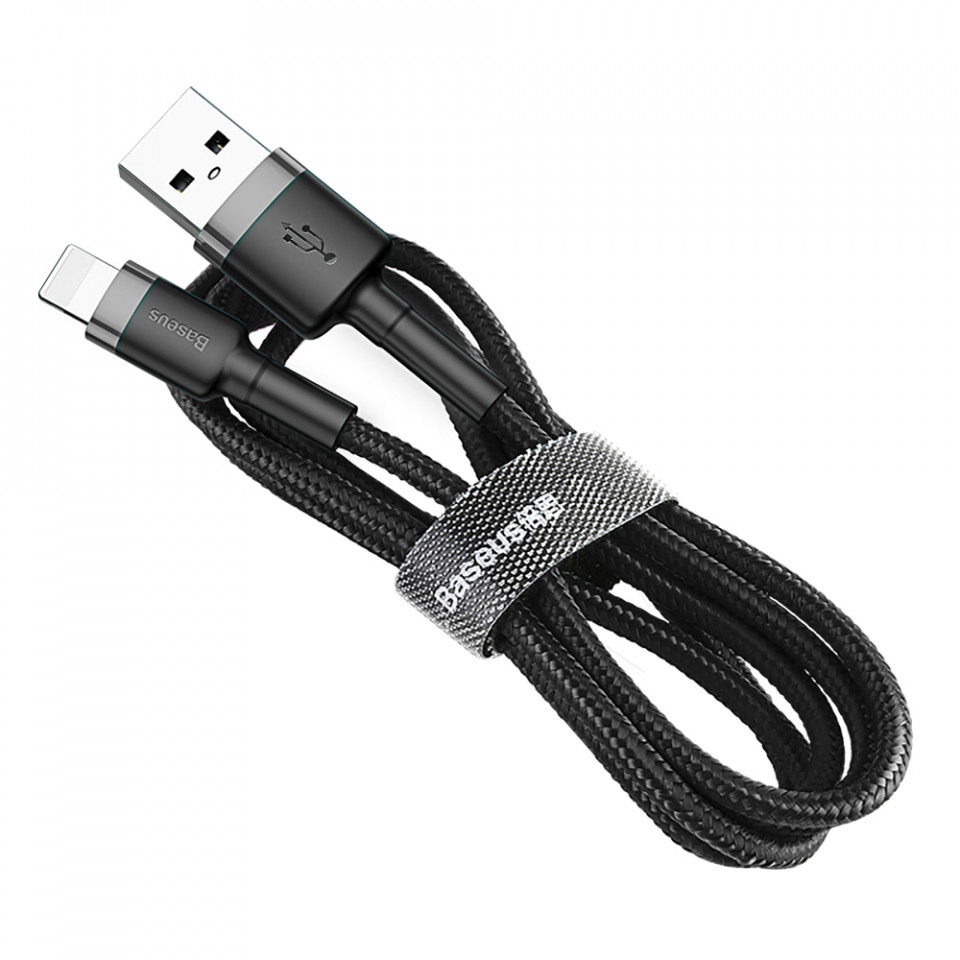 Cablu de date USB la Lightning, 1.5A, 2m, Cafule Baseus (CALKLF-CG1) - Gri Negru - 1 | YEO