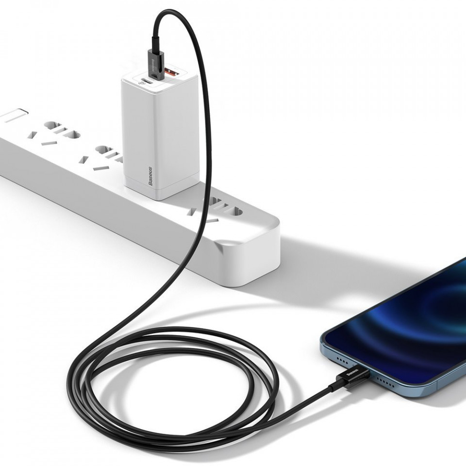Cablu de date USB la Lightning, 20W, 1m, Baseus Superior Series (CATLYS-A01) - Negru - 2 | YEO