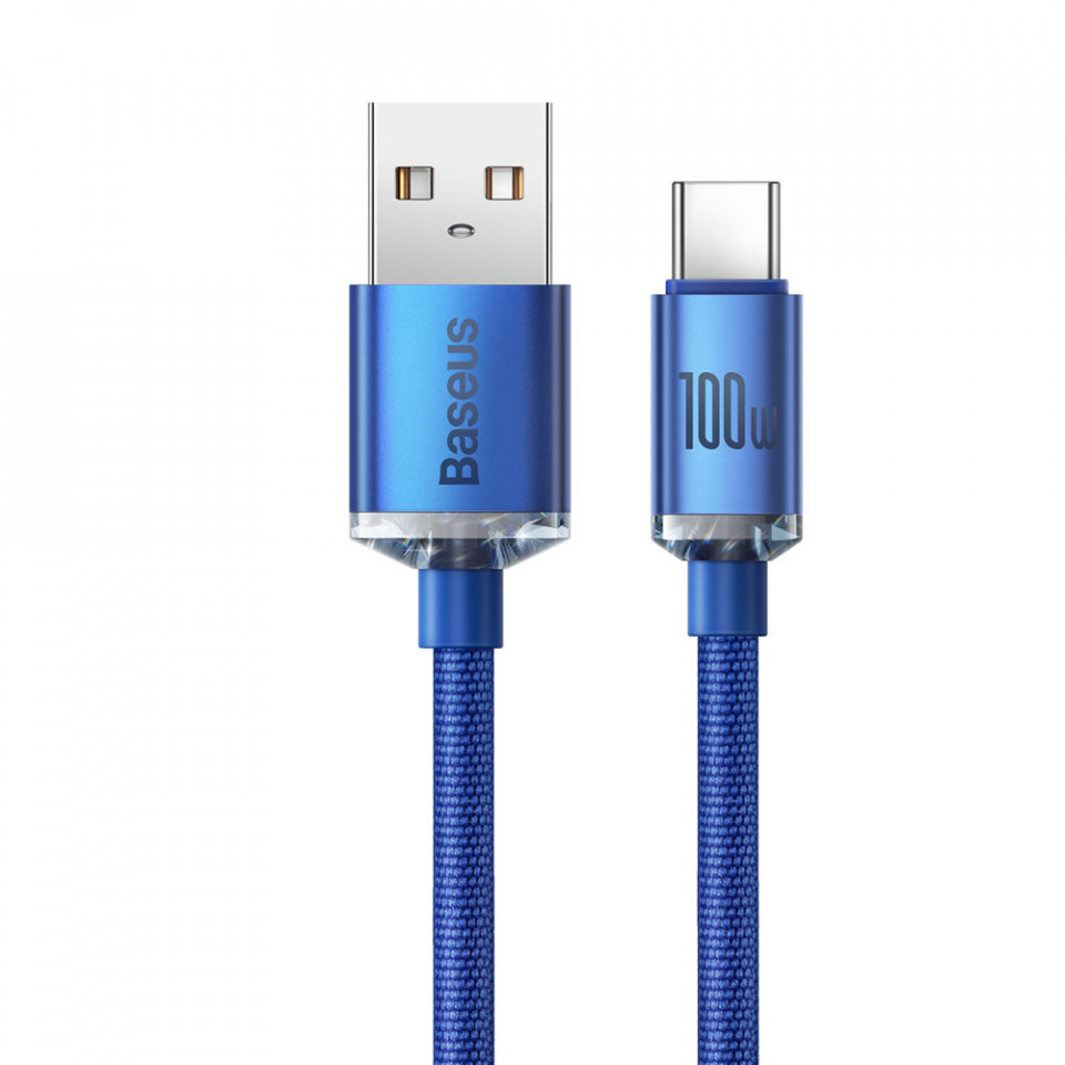 Cablu de date USB la Type-C, 100W, 2m, Baseus Crystal Shine (CAJY000503) - Albastru - 1 | YEO
