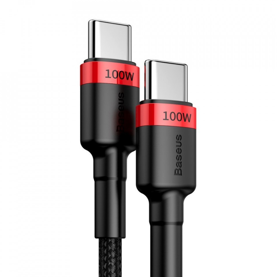 Cablu de date USB la Type-C, PD 2.0, 100W, 2m, Cafule Baseus (CATKLF-AL91) - Rosu Negru - 3 | YEO