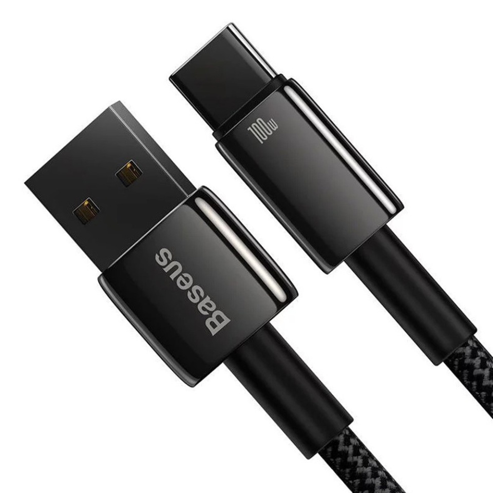 Cablue de Date USB la Type-C 100W, Super Fast Charging, 2m, 480Mbps, Baseus Tungsten Gold, Negru - 1 | YEO