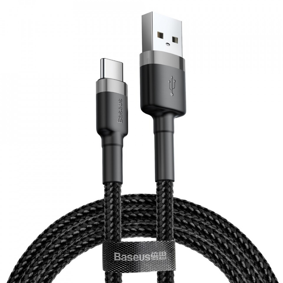Cablue de date USB la Type-C, 3A, 1m, Cafule Baseus - Gri Negru