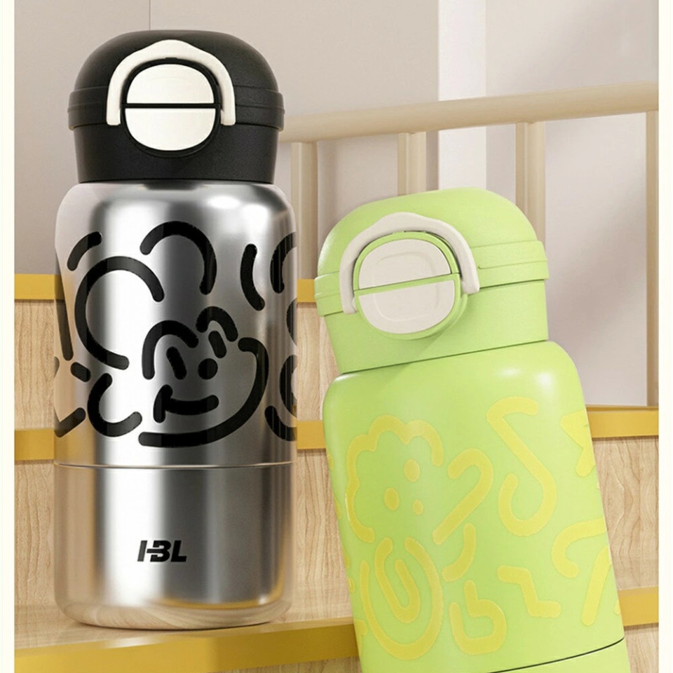 Cana termos pentru Copii, Rezistent la rugina si la scurgeri, Reutilizabil, Bauturi calde si reci, ceai sau cafea, smoothie si multe altele, Otel inoxidabil, 520ml, THM8 - Gri - 1 | YEO