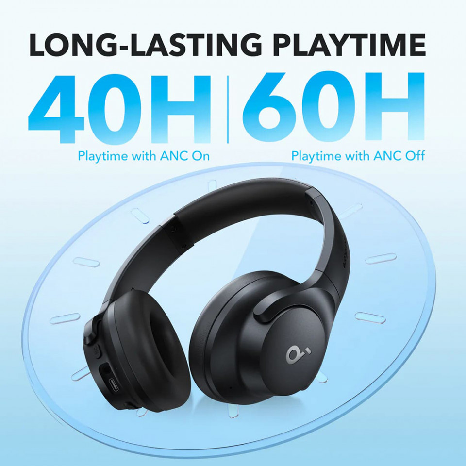 Casti Bluetooth on-ear Hybrid Active Noise Cancelling - Anker (A3004G11) - Black - 3 | YEO