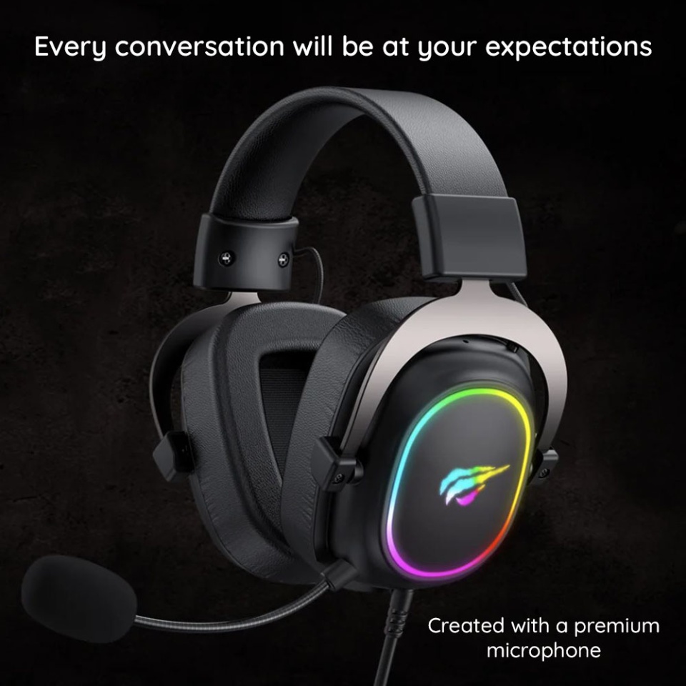 Casti gaming RGB cu Microfon, 53mm, Jack 3.5mm, Cablu 2m, Havit H2002P, Negru - 5