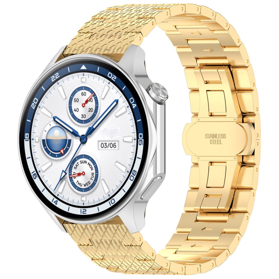 Curea Otel Inoxidabil pentru Samsung Galaxy Watch 4/5/Active 2, Huawei Watch GT 3 (42mm)/GT 3 Pro (43mm), 20mm, SKDR BandPro W052 - Auriu - 1 | YEO