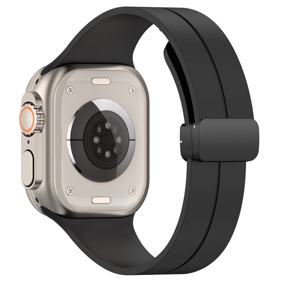 Curea Slicon pentru Apple Watch 1/2/3/4/5/6/7/8/9/SE/SE 2 (38/40/41mm), Catarama Magnetica, SKDR BandPro W011 - Negru