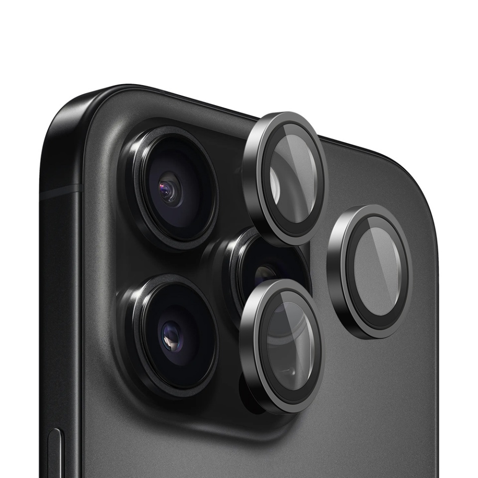 Folie Camera pentru iPhone 15 Pro /iPhone 15 Pro Max /iPhone 16 Pro /iPhone 16 Pro Max, 99 Anti-Reflective Lens Glass Blueo, Protectie camera telefon, Negru