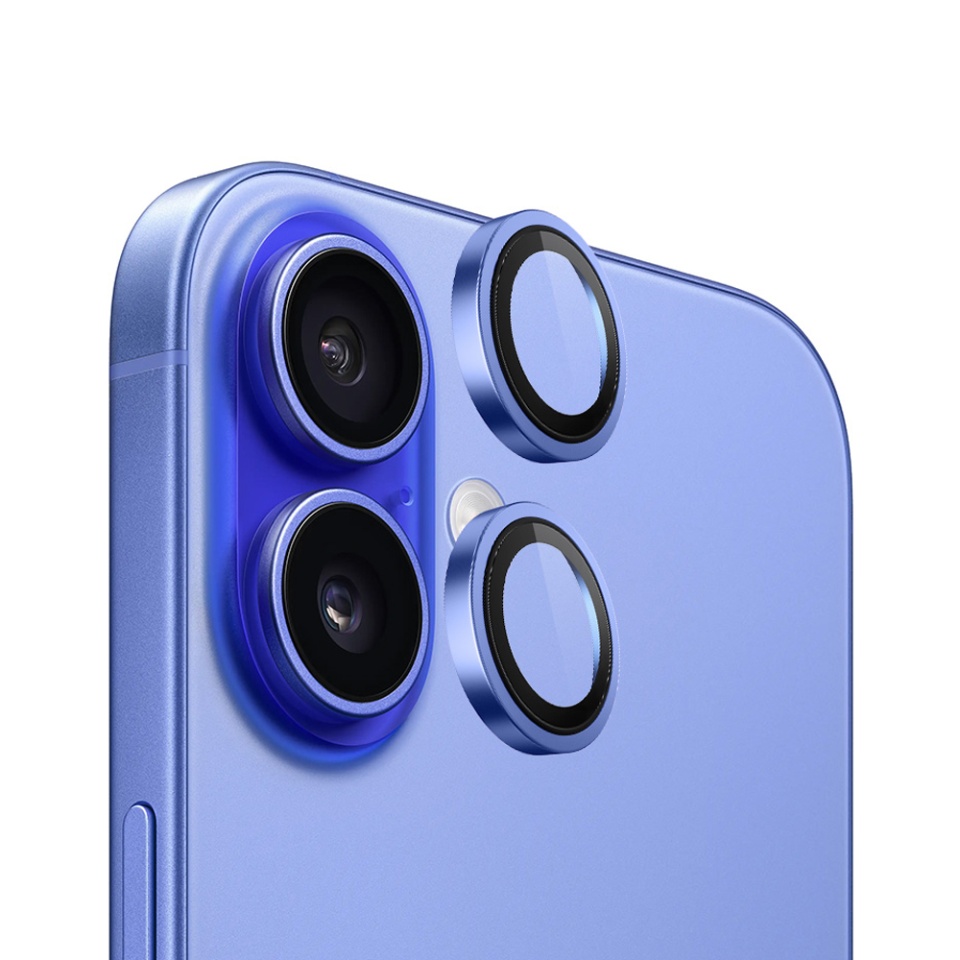 Folie camera pentru iPhone 16 / 16 Plus, Blueo, Sticla Securizata, Ultra HD, Original Metal Frame Lens Protector, Set de 2, Negru