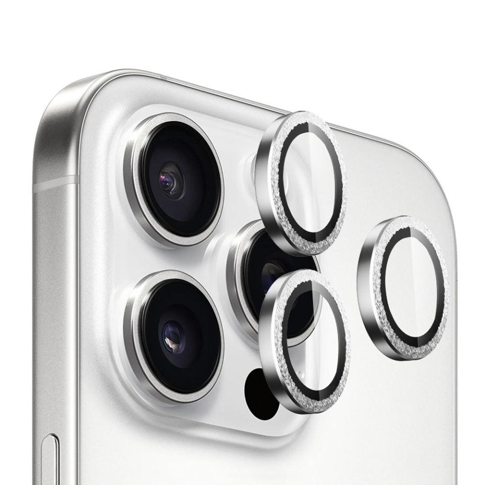 Folie camera pentru iPhone 16 Pro / 16 Pro Max, Blueo, Sticla Securizata, Ultra HD, Original Metal Frame Lens Protector, Set de 3, Negru