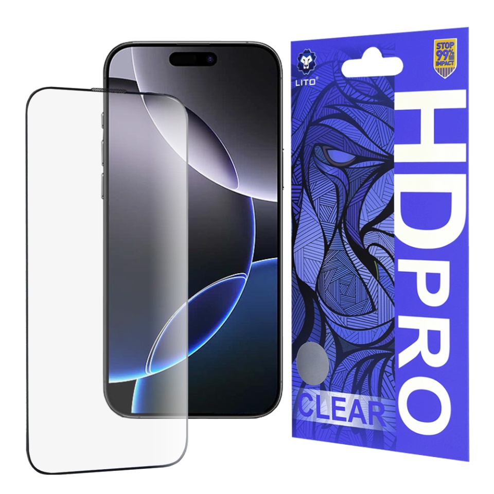 Folie de Sticla iPhone 16 Pro Max, Sticla securizata, Lito, HD Pro Clear, Negru