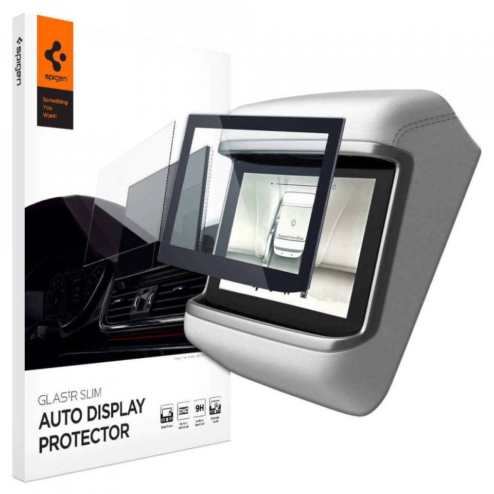 Folie pentru Display Auto Tesla Model X 2022 / Model S 2021, Spigen Glas.tR Slim - Negru