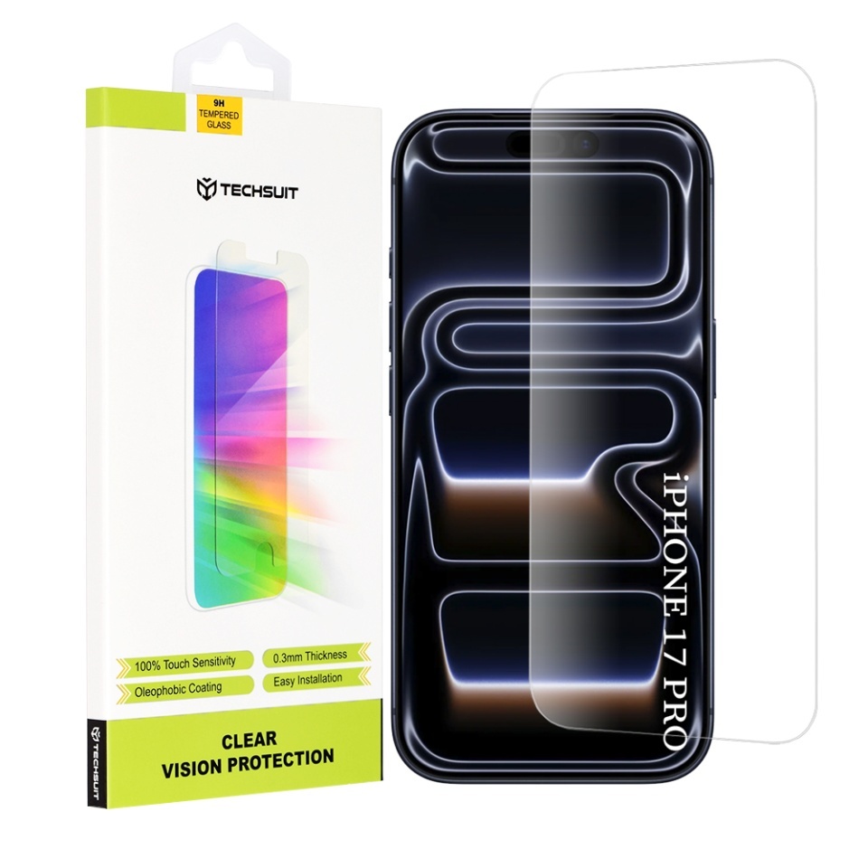 Folie pentru iPhone 17 Pro, SKYDDAR INNOVATION, Protectie 9H, 0.3mm, Clear Vision, set cu sticker, Transparent