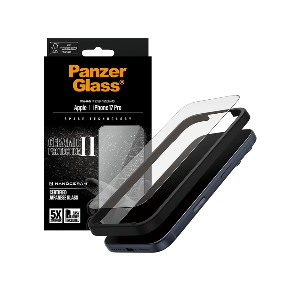 Folie Sticla pentru iPhone 17 Pro, Ultra-Wide Fit w. EasyAligner, PanzerGlass, Anti-Soc si Anti-Bule, Transparent