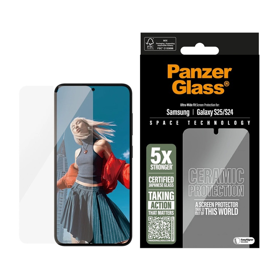 Folie Sticla pentru Samsung Galaxy S24 / Galaxy S25, Ultra-Wide Fit w. EasyAligner, PanzerGlass, Anti-Soc si Anti-Bule, Transparent