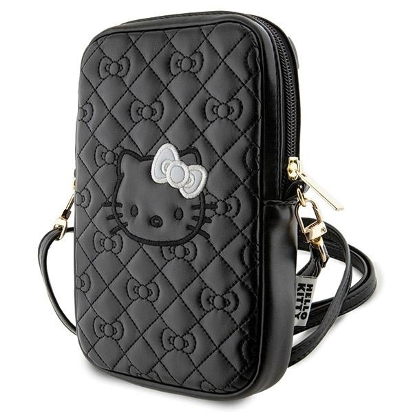 Geanta Hello Kitty, Piele Ecologica, Quilted Bows Strap, Negru