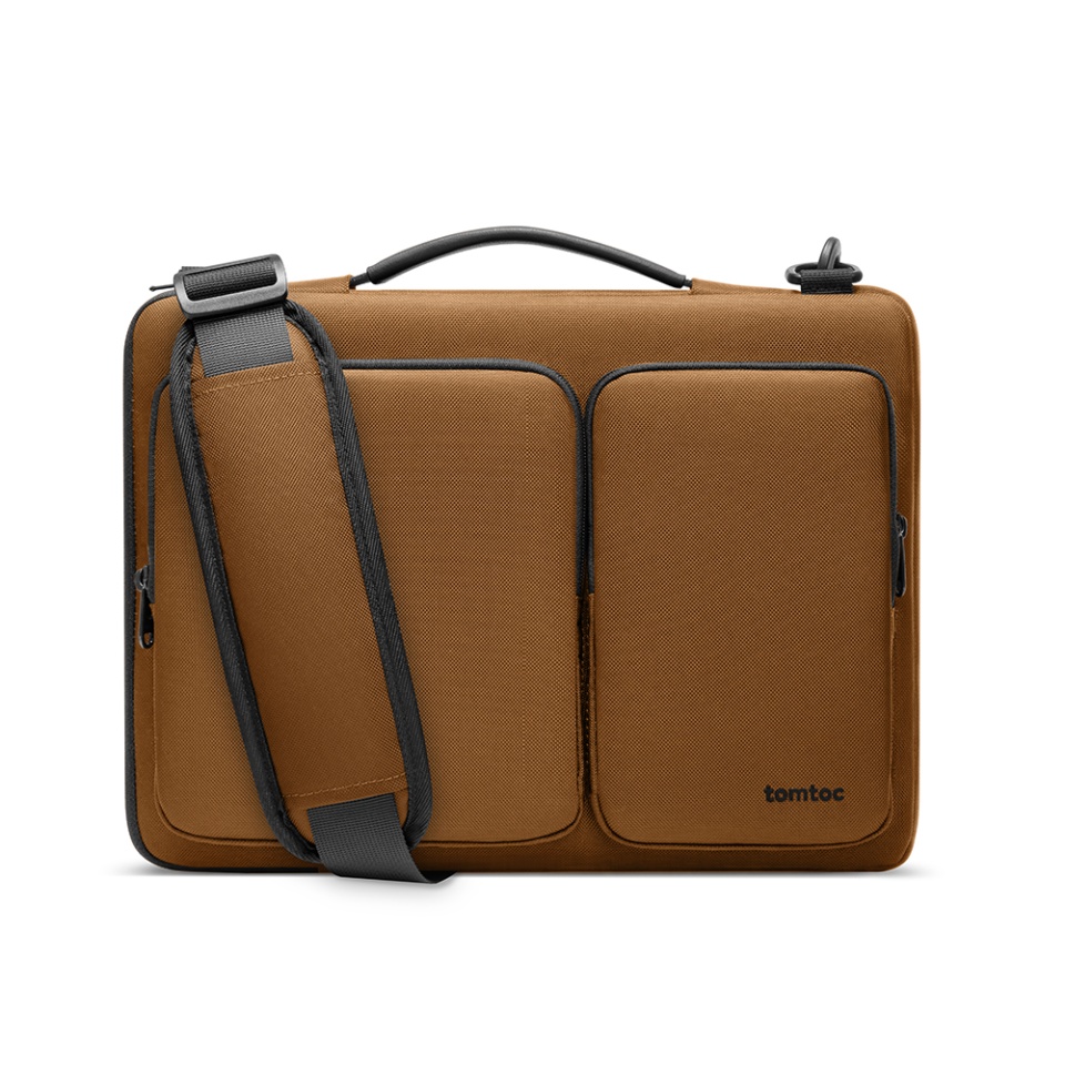 Geantă Laptop pentru Dispozitive de 13 inch, Curea de Umăr și Buzunar Mic Carduri, Tomtoc Defender Briefcase (A42) - Maro