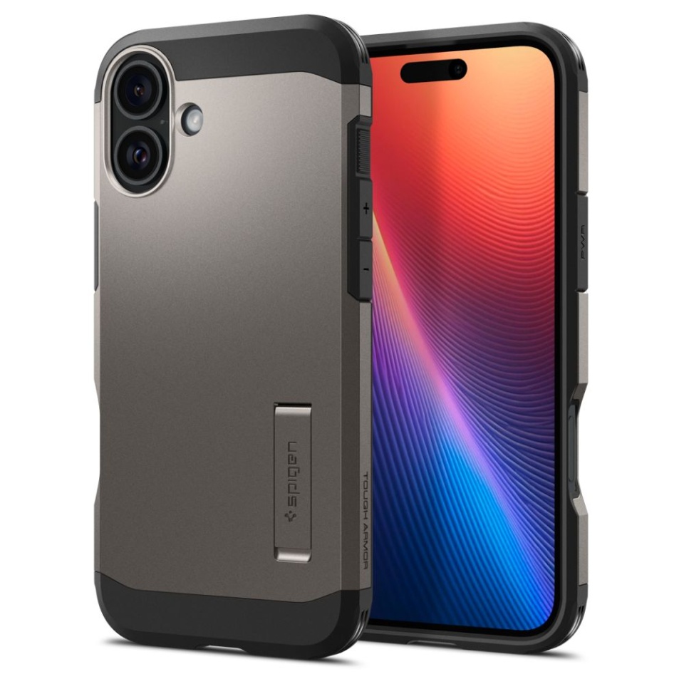 Husa Antisoc iPhone 16, Spigen Tough Armor - Cenusiu
