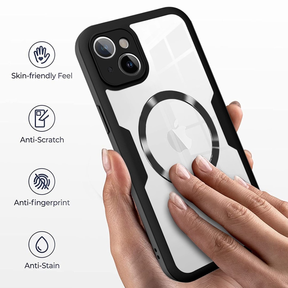 Husa + Folie pentru iPhone 15, SKYDDAR INNOVATION, [Pachet 360°] ColorVerse MagSafe, Negru, set cu sticker - 1 | YEO