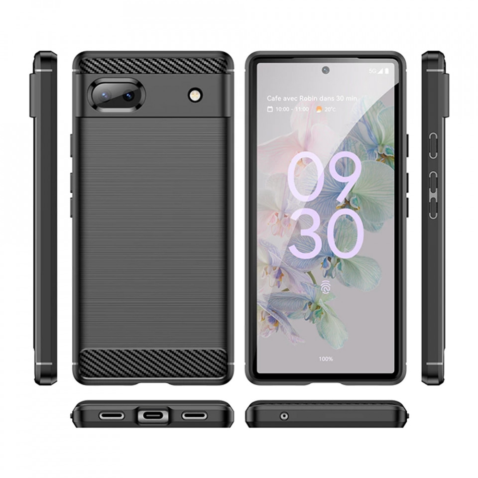 Husa Google Pixel 6A din silicon, Slim, cu textura Fibra Carbon - Negru - 2 | YEO