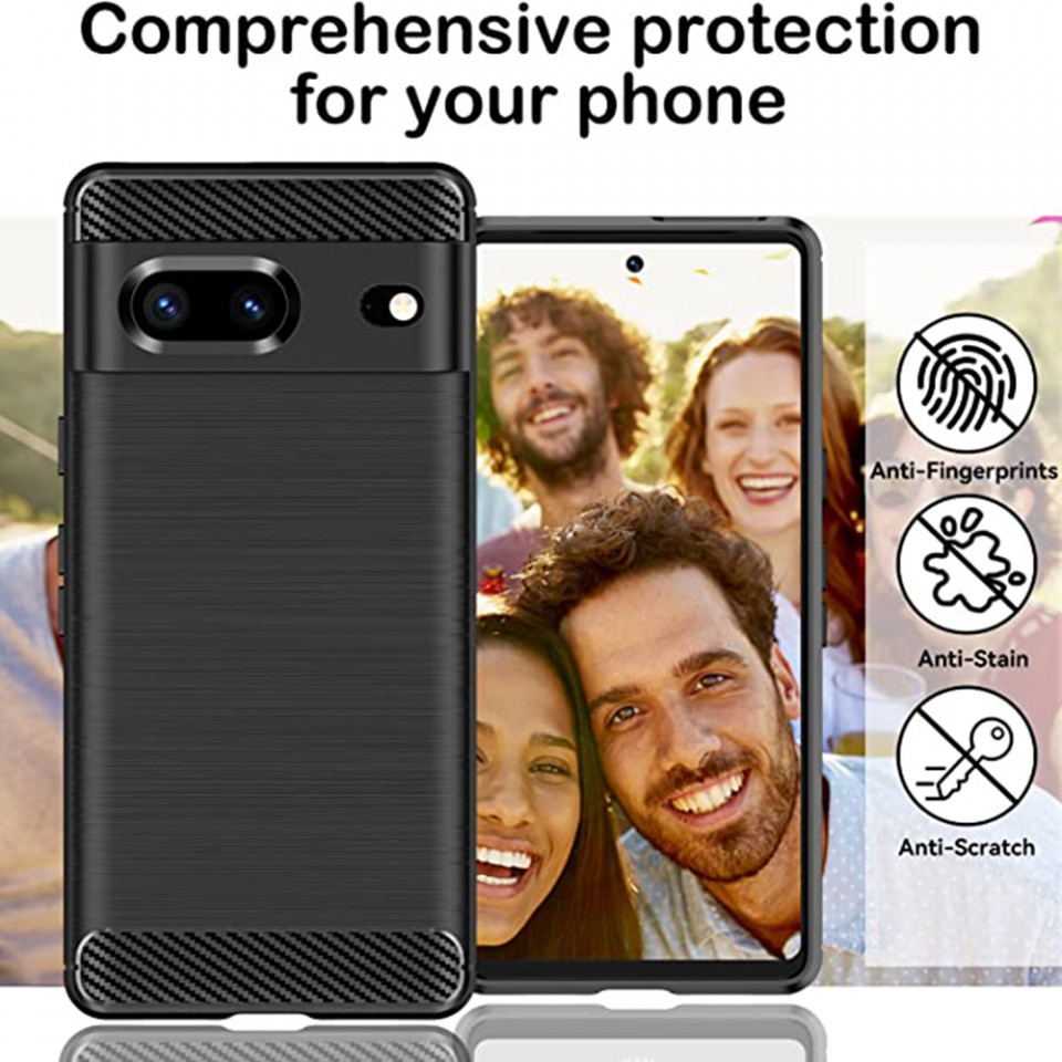 Husa Google Pixel 7 din silicon, Slim, cu textura Fibra Carbon - Negru - 1 | YEO