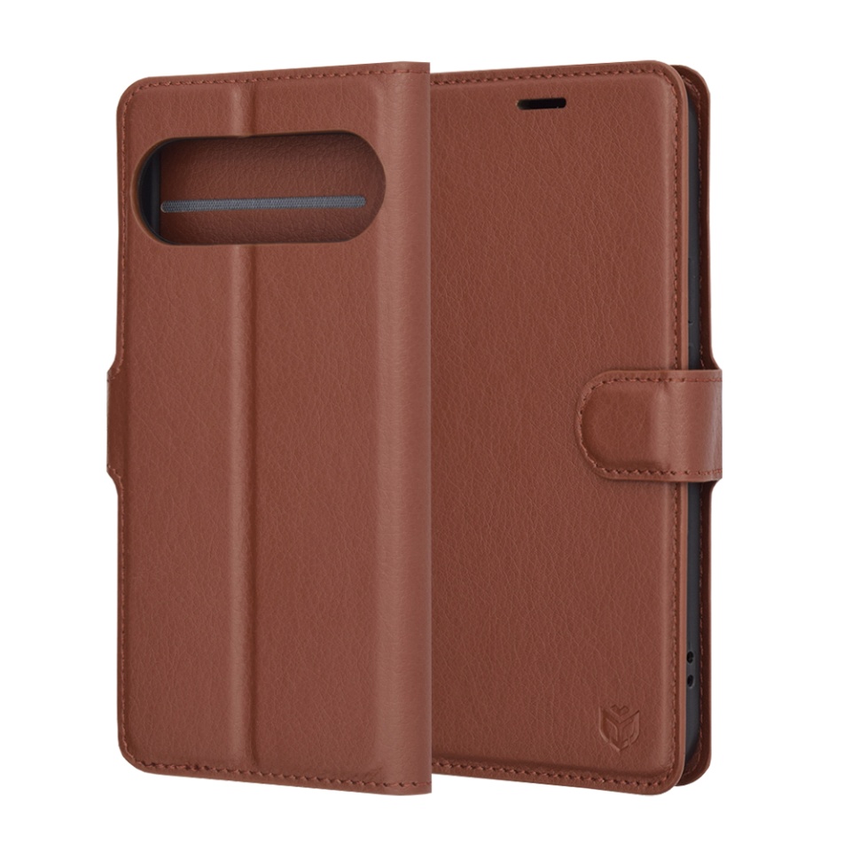 Husa Google Pixel 9 / Pixel 9 Pro tip Carte, cu Portofel Interior, Finisaje Premium, SKYDDAR Leather Wallet - Maro