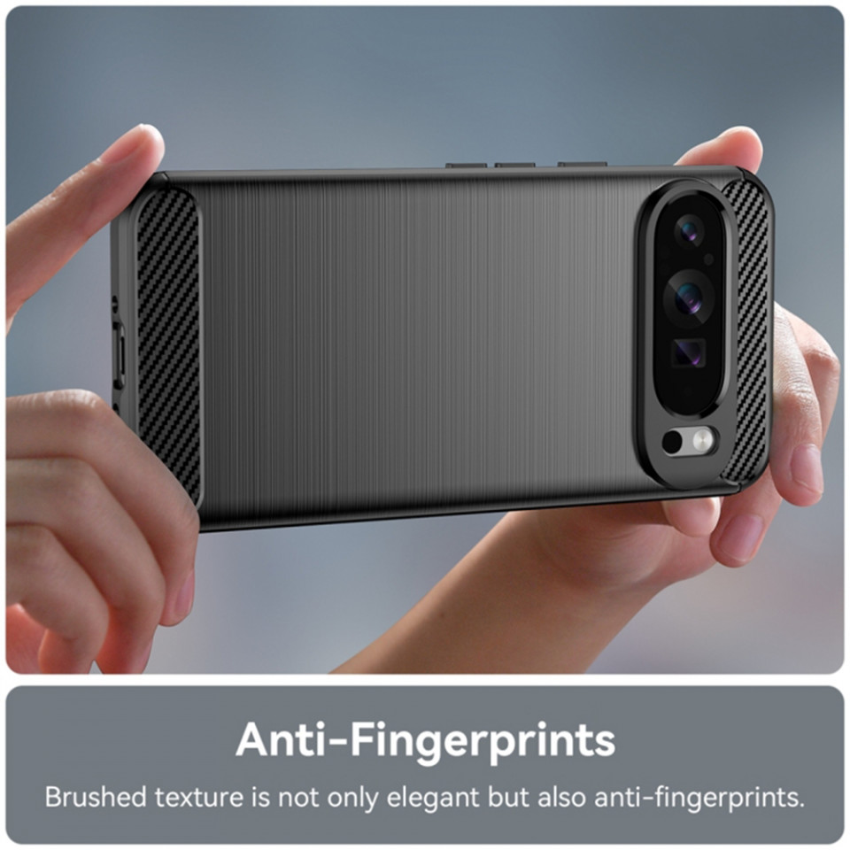 Husa Google Pixel 9 Pro din silicon, Slim, cu textură Fibra Carbon - Negru - 1 | YEO