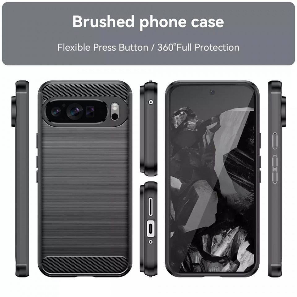 Husa Google Pixel 9 Pro din silicon, Slim, cu textură Fibra Carbon - Albastru carbon - 1 | YEO