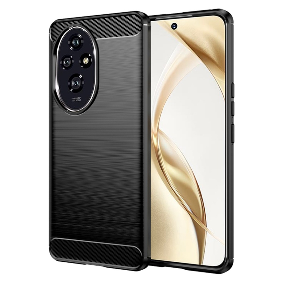 Husa Honor 200 din silicon, Slim, cu textură Fibra Carbon - Negru