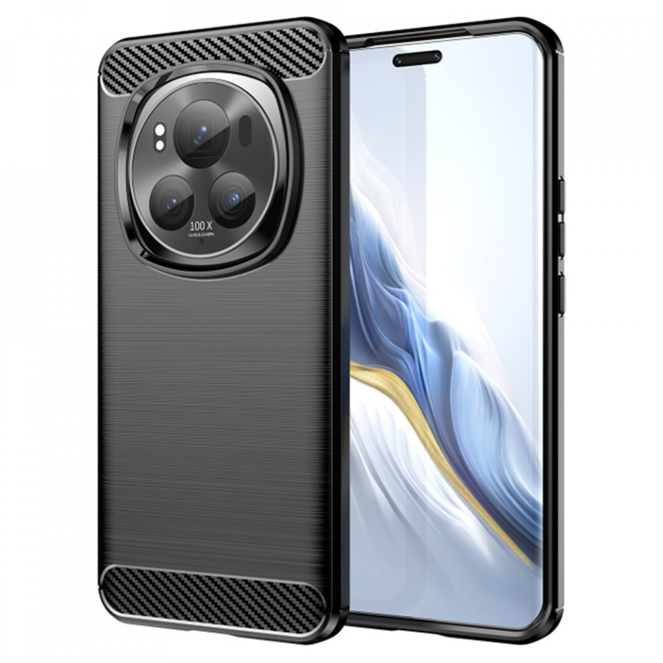 Husa Honor Magic6 Pro din silicon, Slim, cu textură Fibra Carbon - Negru