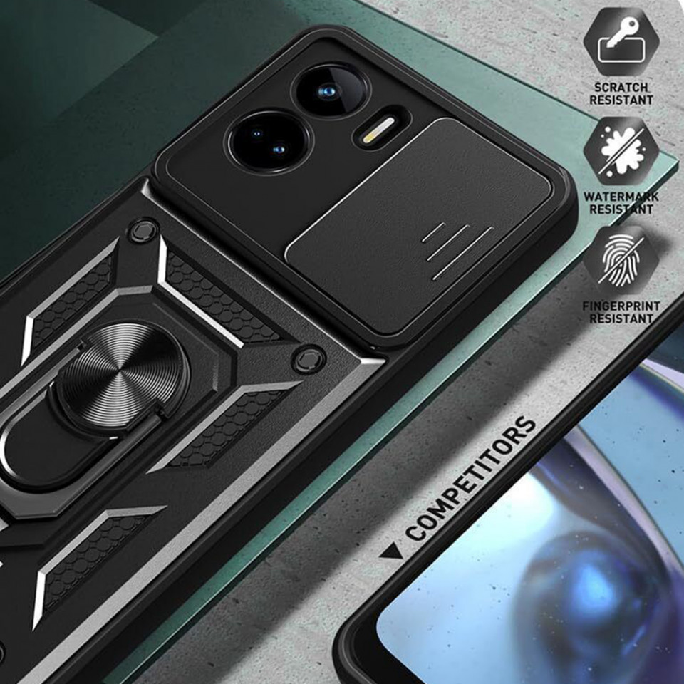 Husa Honor X7b cu inel magnetic si protectie camera Skyddar CamShield - Negru - 1 | YEO